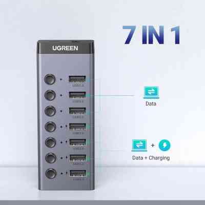 Концентратор Ugreen USB 3.0 to 7xUSB 3.0 with power supply CM481 gray (90307) Вінниця