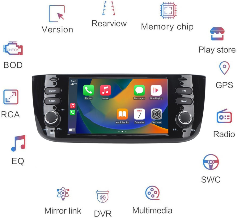 Автомагнітола Android 13 для Fiat Linea Punto EVO 2012-2015: 6.2" IPS, 2/64GB, CarPlay, Android Auto, GPS, WiFi, Камера 1080p Київ - фото 3