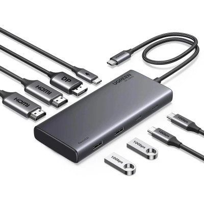 Концентратор Ugreen USB-C to 2xUSB 3.2 + 2xUSB-C 3.2 + 2xHDMI + DP 4K60Hz + PD 100W CM639 gray (35625) Вінниця - фото 1