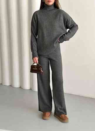 Женский теплый базовый костюм двойка мелкая машинная вязка Антрацит Одесса