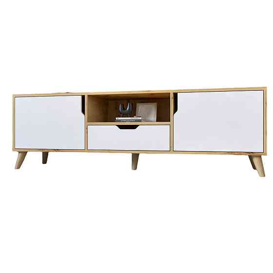 Тумба под телевизор с ножками в цвете Орех светлый М-ЗОН Борн 1600 Дуб Артизан/Нимфея Альба (белый) (MZN-031081) Львов