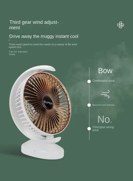 Настольный поворотный  аккумуляторный вентилятор  1200мАч, 7 часов работы,3 скорости, поворот на 360° Одесса - изображение 4