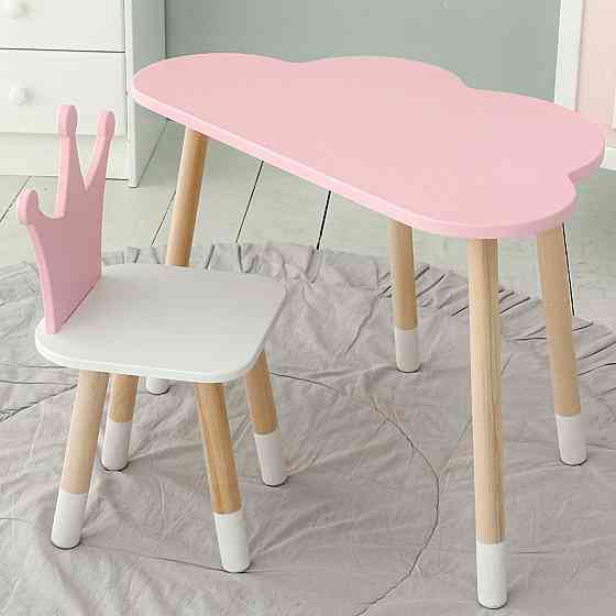 Функциональный детский комплект деревянный столик с ящиком и эргономичный стульчик Стол тучка и стул детский Киев