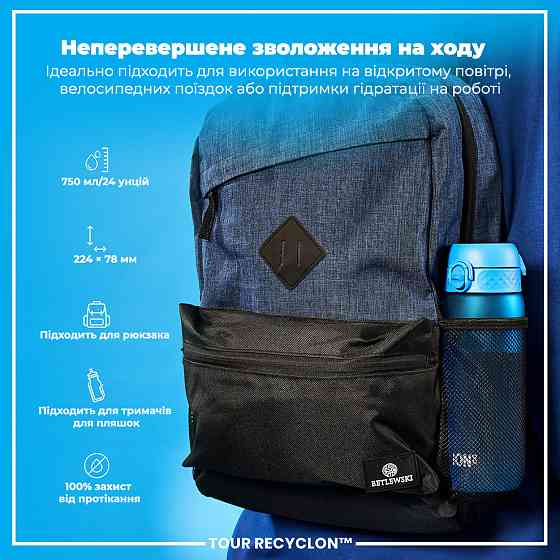 Пляшка для води ION8 750 мл. (ЕКО пляшка) BPA Free, Blue Кам'янське