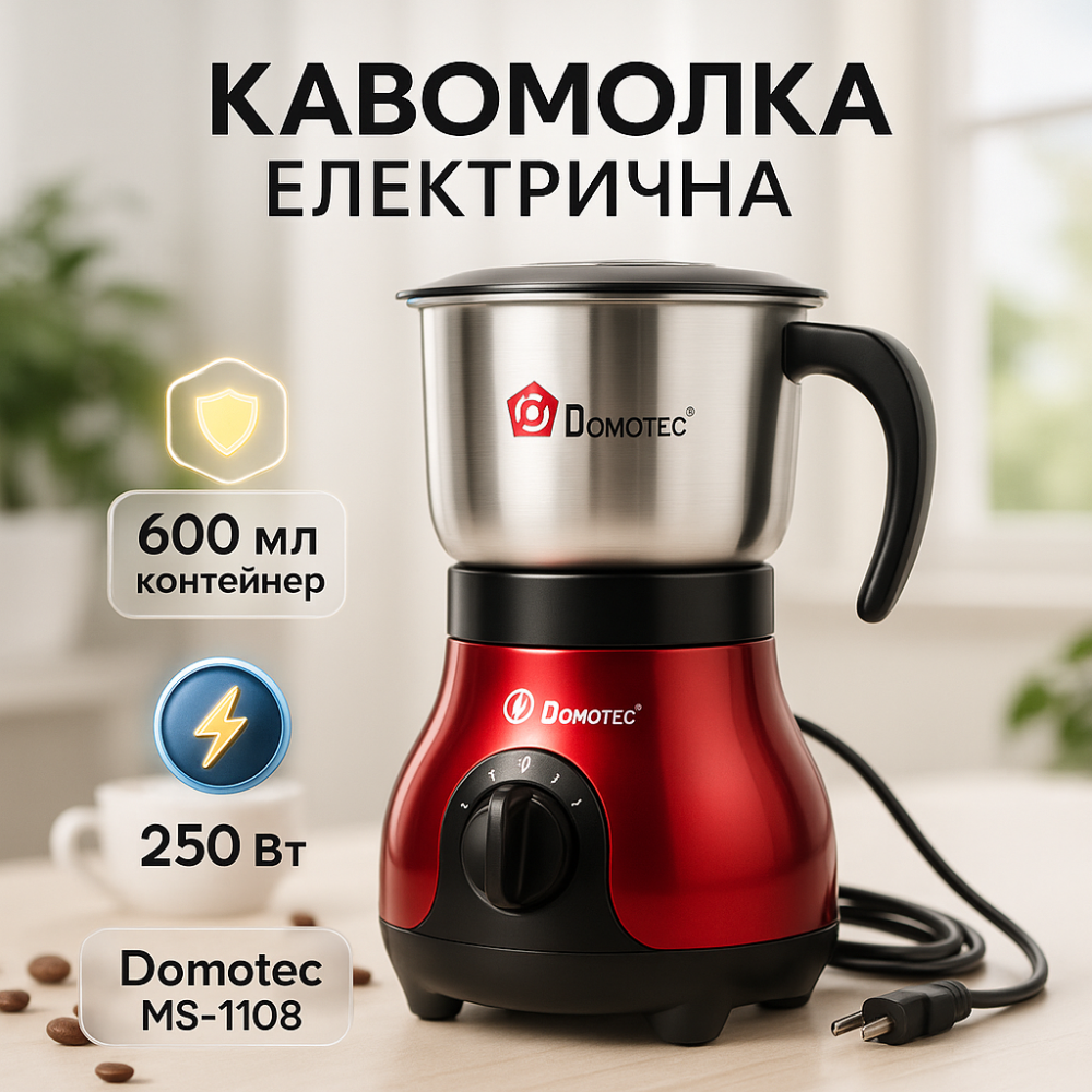 Кавомолка роторна для подрібнення кавових зерен Domotec MS-1108 600 мл 250 Вт, Електрокавомолка роторна QP-28 Київ - фото 16