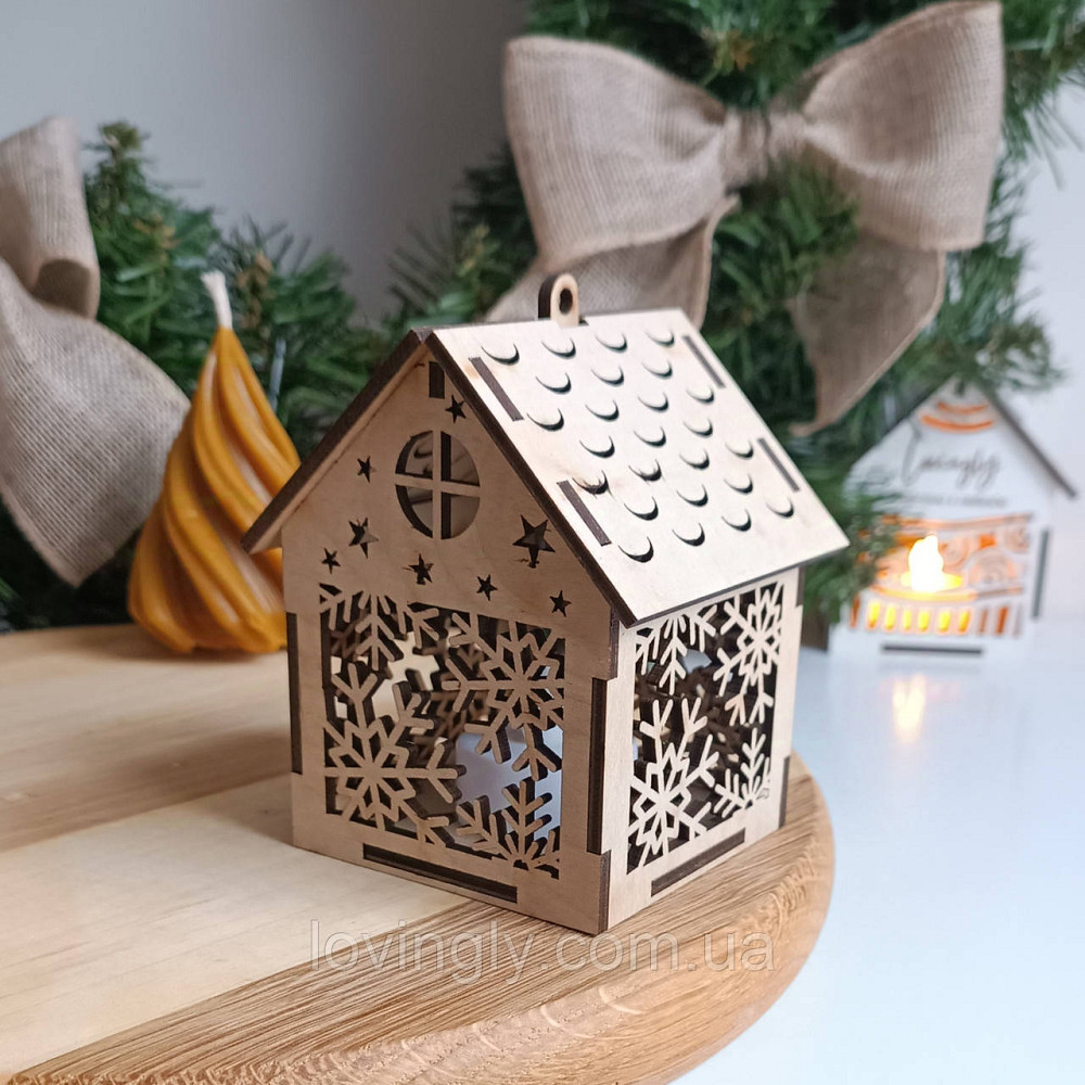 Елочное украшение с LED подсветкой в ​​виде домика 10см Ирпень - изображение 4