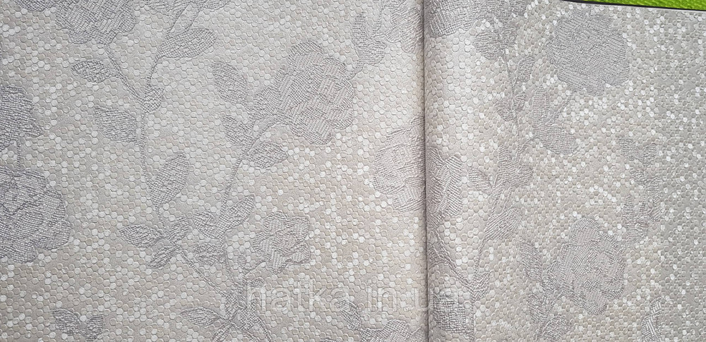 Шпалери вінілові на флізеліні AdaWall Signature1.06х10 квіти гілки листя структурні білі сірі сріблясті 3д Київ - фото 2