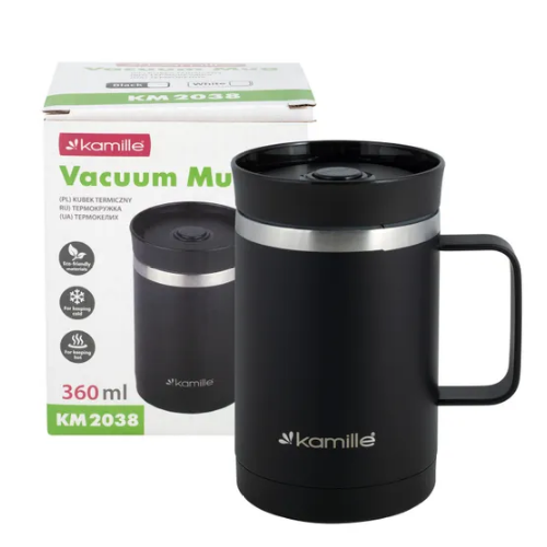 Термочашка 360мл з TPR вставкою нержавіюча сталь чорний KAMILLE 2038 Житомир - фото 3