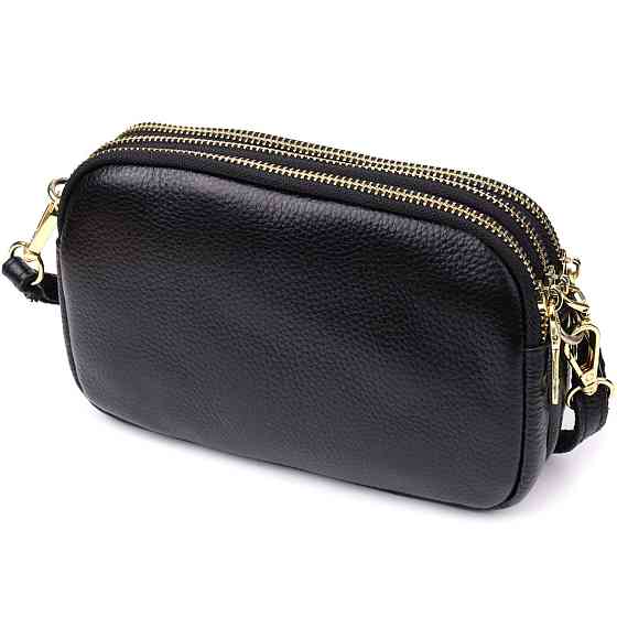 Сумка из натуральной кожи с тремя отделениями для женщин Черный (Vintage) Киев