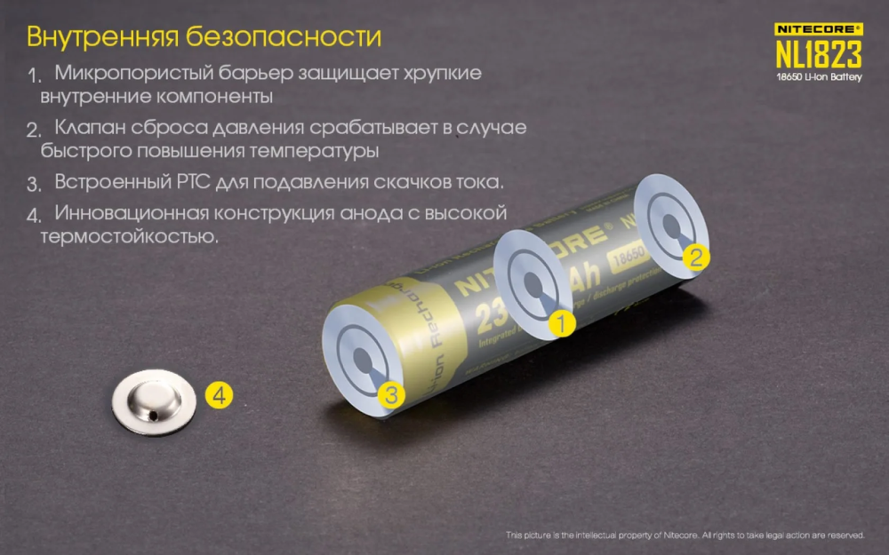 Аккумулятор 18650 Nitecore NL1823 2300mAh 3.7V Li-Ion (Черный с желтым) Винница - изображение 6