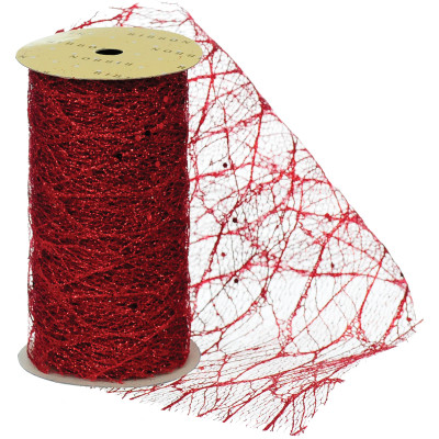 Лента на елку Jumi с красным узором 11,3 см, органза, дл.5 м (5900410379992) Винница - изображение 1