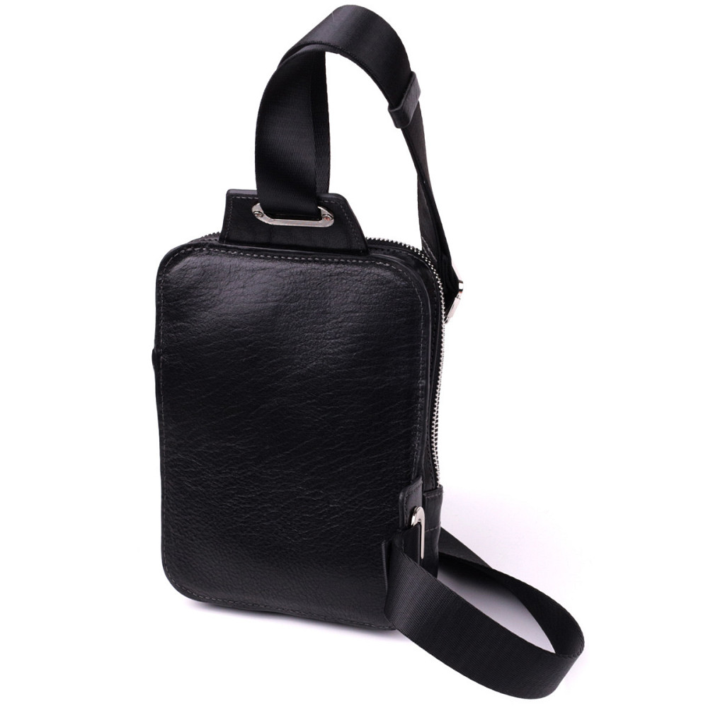 Мужская прямоугольная сумка бананка из зернистой натуральной кожи Черный (GRANDE PELLE) Киев - изображение 12