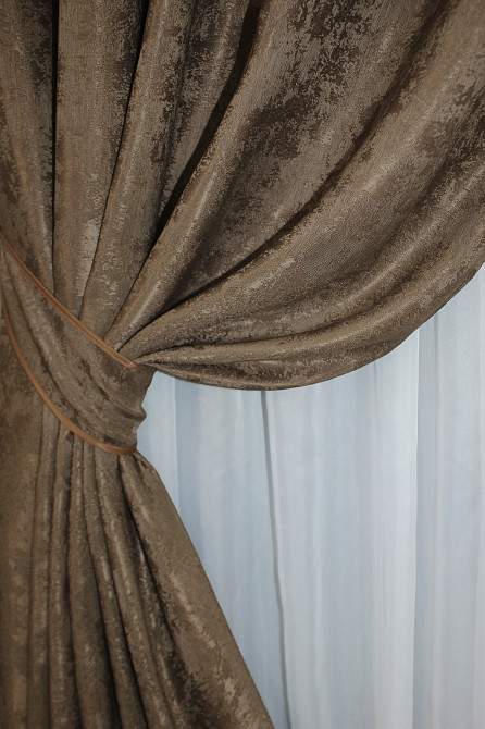 Комплект штор на люверсах VR-Textil Жаккард Sultan YL № 1203ш Коричневый 150х250 см 2 шт (37-0060) Киев - изображение 4