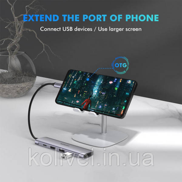 Док-станція USB3.0 Type-C --> USB 3.0x3/HDMI/PD Ugreen CM136 Сіра (50209) Київ - фото 4