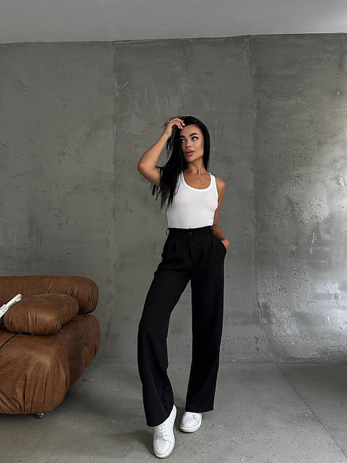 Жіночі базові штани палаццо костюмка Чорний, 46/48 Одеса - фото 8