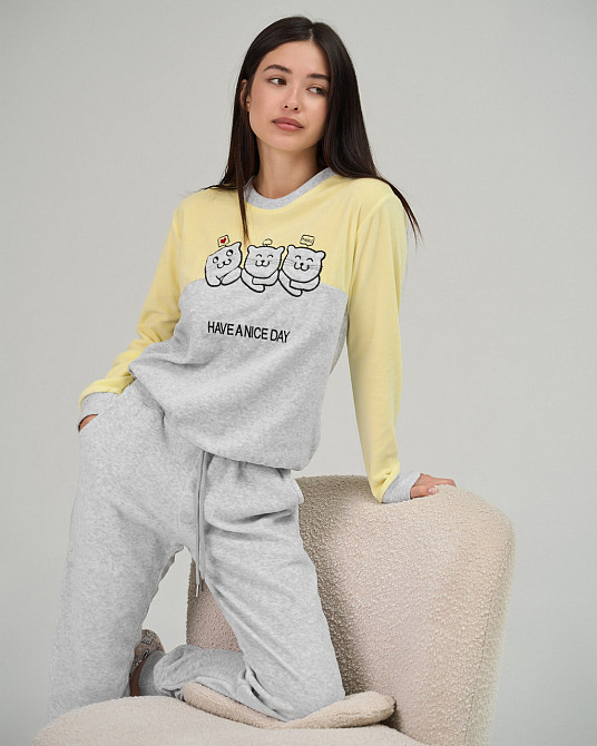 Жіноча піжама зі штанами Nicolette Три котики — Велюр 87125 Київ - фото 6