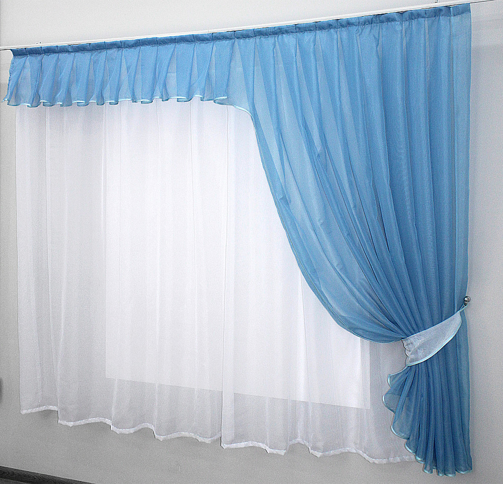 Кухонный комплект (200х170см) шторка с ламбрекеном и тюлю цвет голубой с белым 00к 59-421 Киев - изображение 2