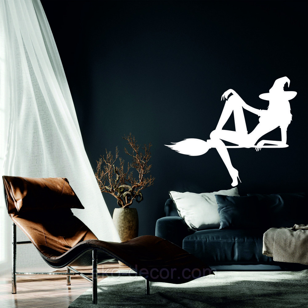 Декоративне настінне Панно «Відьма на мітлі», Декор на стіну 110*91 см, Білий Київ - фото 1