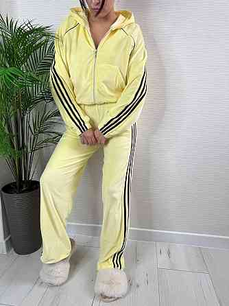 Женский стильный велюровый-плюшевый костюм двойка. Лимонный, 42/44 Одесса