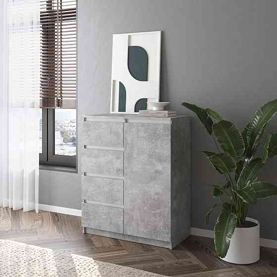 Комод VAYS, сучасний, з полицями, 4 шухляди, без ручок R-32 Бетон-Білі планки Львів