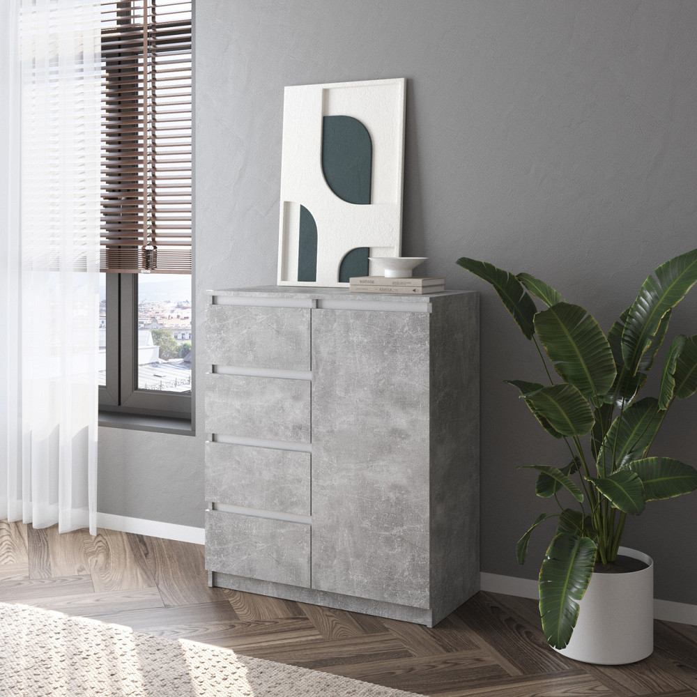Комод VAYS, сучасний, з полицями, 4 шухляди, без ручок R-32 Бетон-Білі планки Львів - фото 1