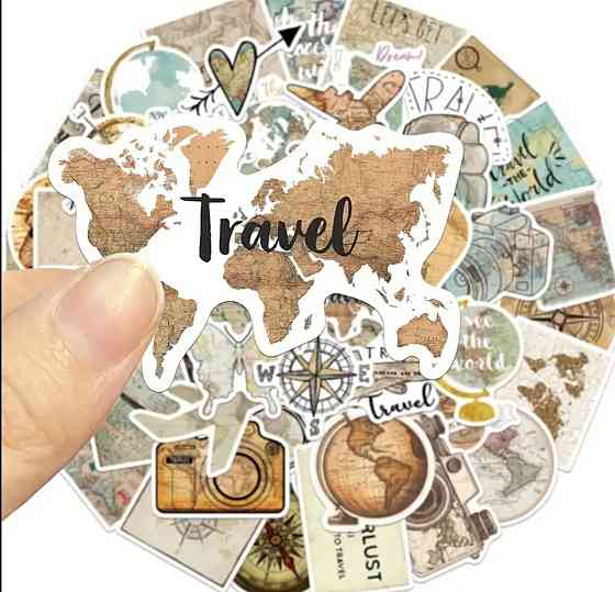 Набор тревел-стикеров с картами и путешествиями, винтажные наклейки 50 шт Киев