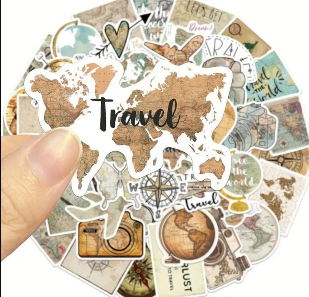 Набор тревел-стикеров с картами и путешествиями, винтажные наклейки 50 шт Киев - изображение 3