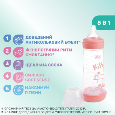 Бутылочка для кормления Chicco Perfect 5 Love с силиконовой соской 4+ мес. 300 мл Розовая (20235.11.40) Винница - изображение 5
