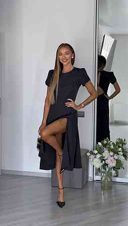 Жіноча стильна романтична сукня з розрізом костюмне Чорний, 46/48 Одеса