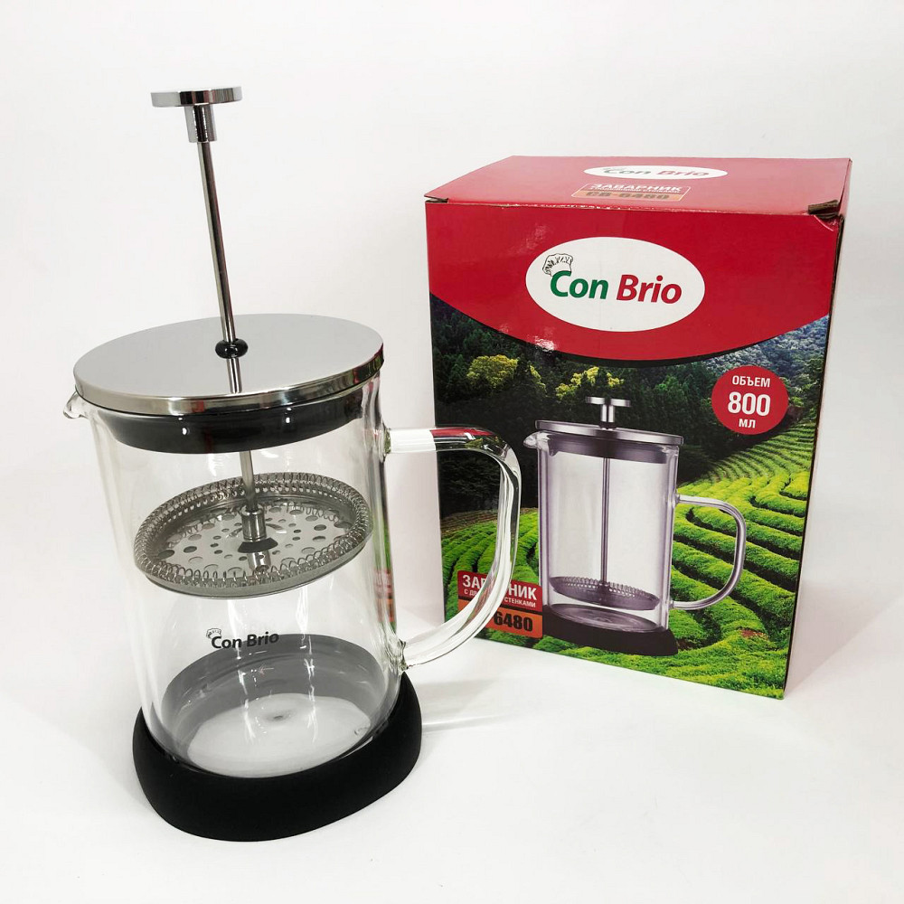 Приготовление чая с помощью пресс-заварника Con Brio CB-6480 800 мл, Френч-пресс для дома и офиса QL-97 Львов - изображение 2