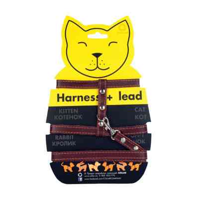 Шлея для котів Collar з повідцем шкіряна Ш 12 мм Д 122 см коричнева (05466) Вінниця