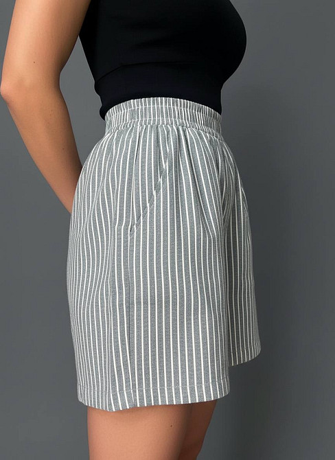 Шорты женские A-NIUSHOW 30129 в полоску хлопчатобумажные на резинке мом серые, серый, M Киев - изображение 3