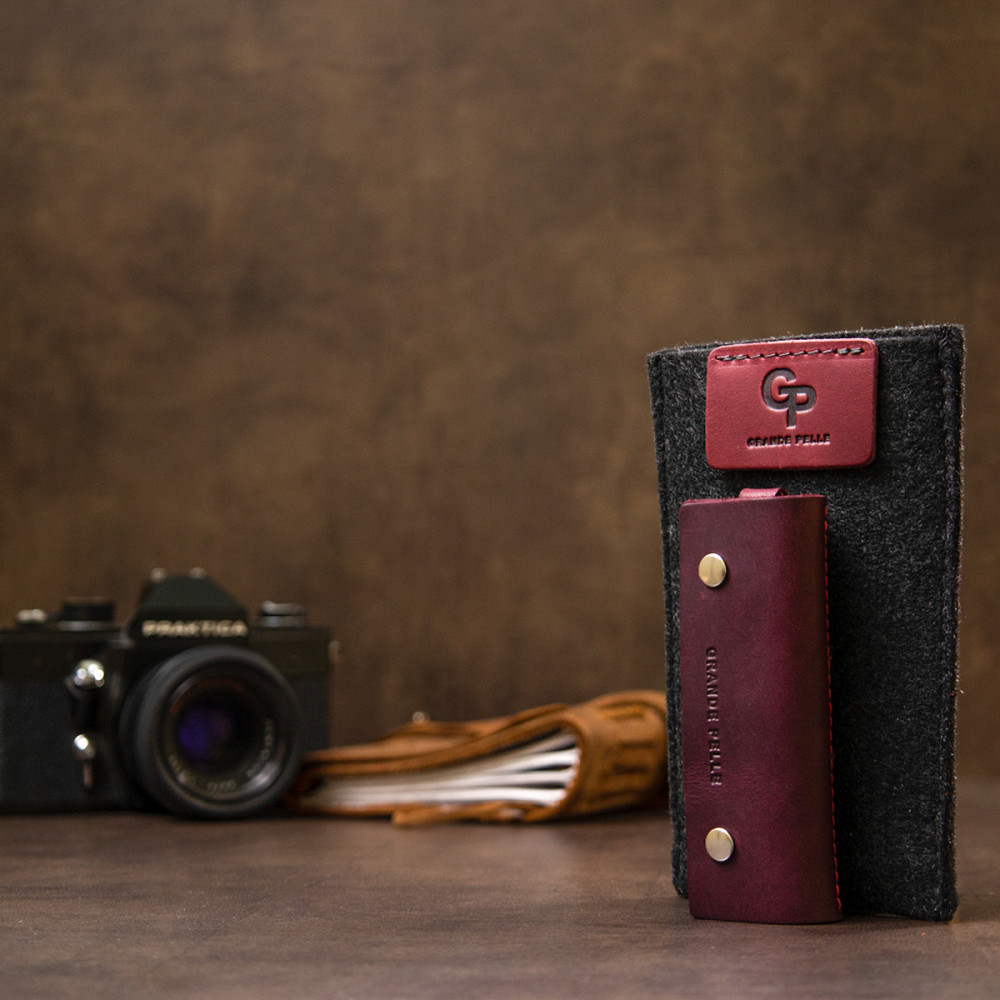 Ключница из натуральной кожи Бордовый (GRANDE PELLE) Киев - изображение 4