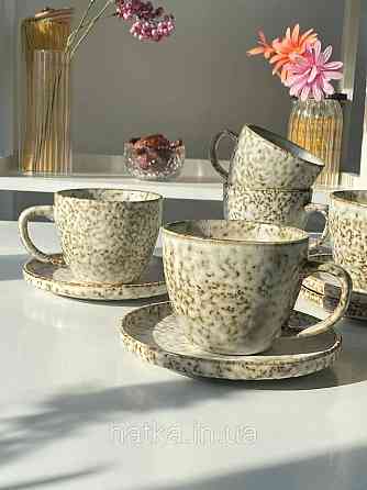 Набір чашок капучино 6 чашок/6 блюдець Olens "Нормандія" 400 мл кераміка 102-0390 для дому та ресторану Київ