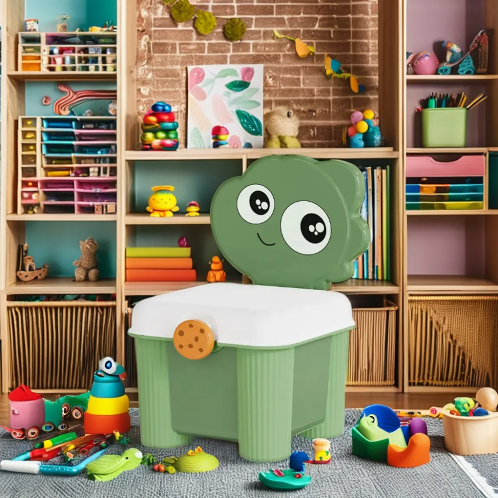 Органайзер для хранения игрушек с крышкой, детский стул-органайзер для игрушек, 34,5×25×18см, зеленый цвет Каменец-Подольский - изображение 1