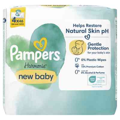 Дитячі вологі серветки Pampers Harmonie New baby 4 пачки х 46 шт (8006540815762) Вінниця