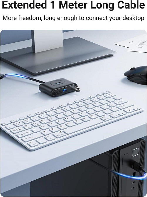 Хаб адаптер перехідник UGREEN CR113 USB 3.0 Hub 1m, колір чорний UGR-20291 Одеса - фото 4