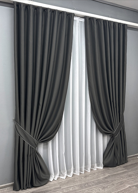 Комплект готовых штор VR-Textil Bagema Rvs № 1894ш Графитовый 150х270 см 2 шт (33-0944) Киев - изображение 3