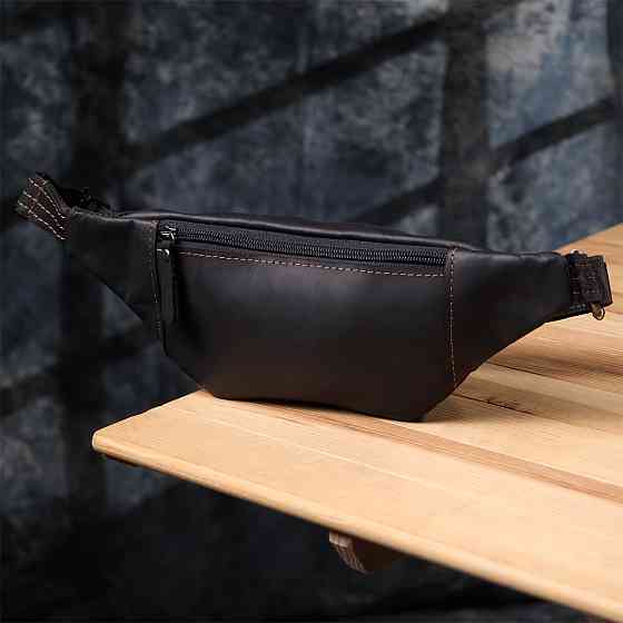 Стильна сумка-бананка для чоловіків із натуральної вінтажної шкіри Чорний (SHVIGEL) Київ