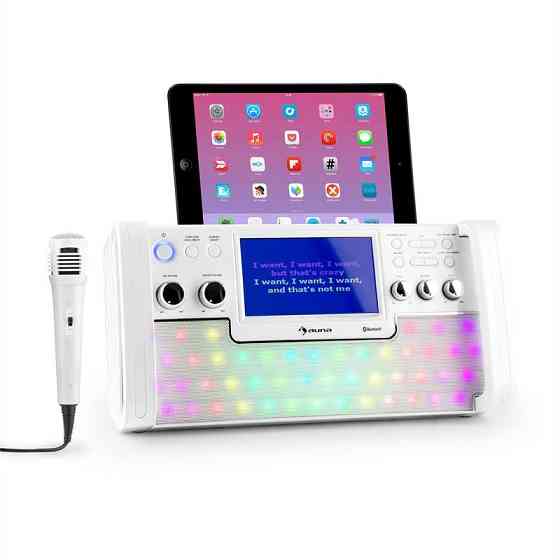 DiscoFever LED Bluetooth караоке-система LED 7" TFT-екран CD USB білий (Німеччина, читати опис) Рівне