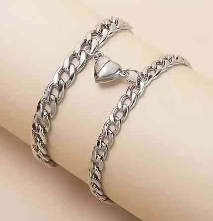 Парные браслеты из нержавеющей стали, браслет для пары с сердцем, цепочка на руку Киев