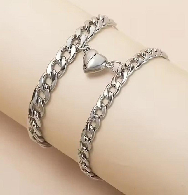 Парні браслети з нержавіючої сталі, браслет для пари з серцем, ланцюжок на руку Київ - фото 1