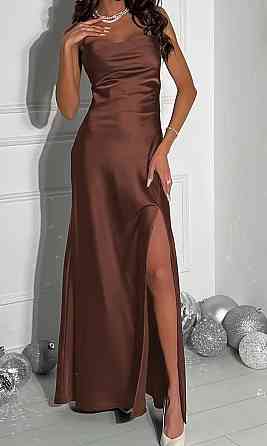 Жіноча стильна елегантна сукня з розрізом дабл сатин Шоколад, 50/52 Одеса