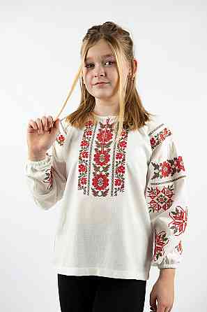 Вышиванка для девочек-подростков льняная с длинным рукавом, молочная топ 158 Киев