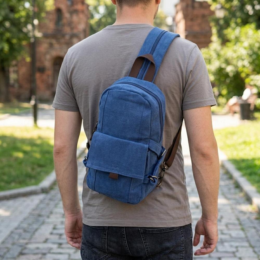 Функціональний текстильний рюкзак у стилі мілітарі Vintagе 22181 Синій Київ - фото 12