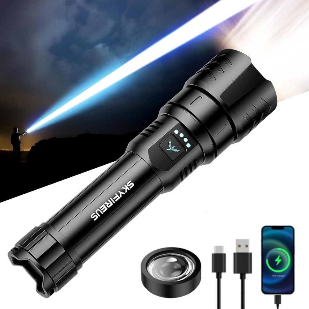 Ліхтар акумуляторний SKYFIRE LED, 900000 лм, до 1000 м, 4 режими, Zoom, USB-C, IP67, чорний Київ - фото 2