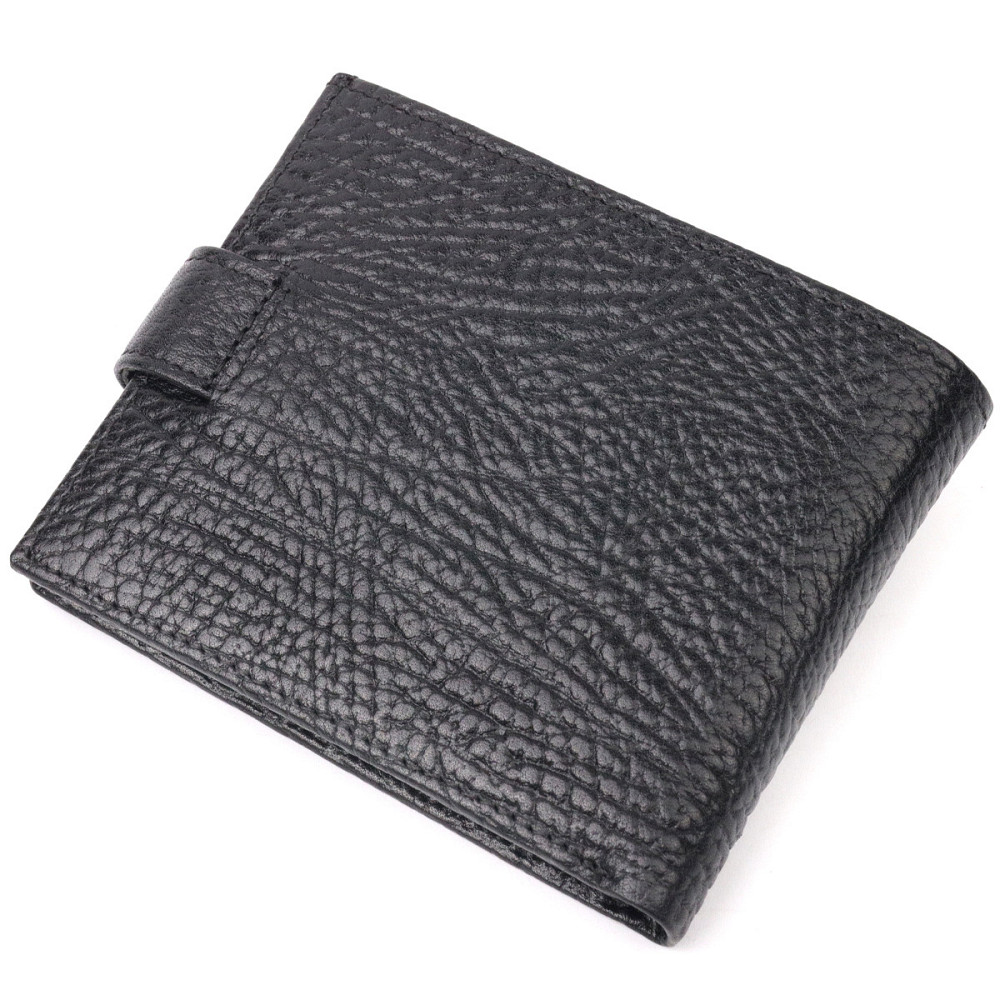 Классический мужской кошелек с хлястиком из натуральной кожи KARYA 21079 Черный Киев - изображение 2