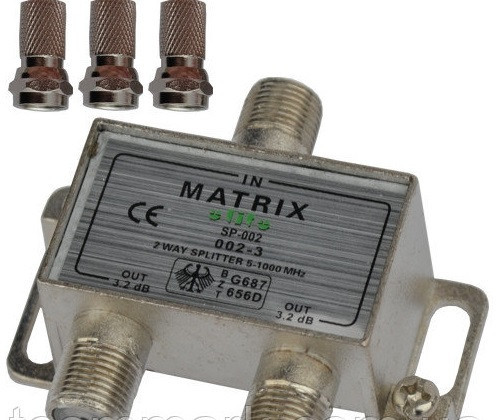 Спліттер (Splitter) ТВ 2-way + 3шт.F в картонній упаковці HQ Полтава - фото 1