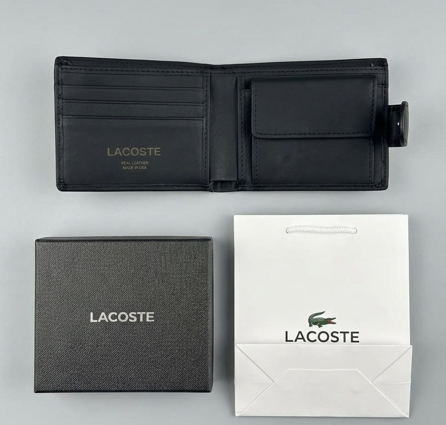 Кожаное мужское портмоне на кнопке Lacoste (1724-1) Киев - изображение 5