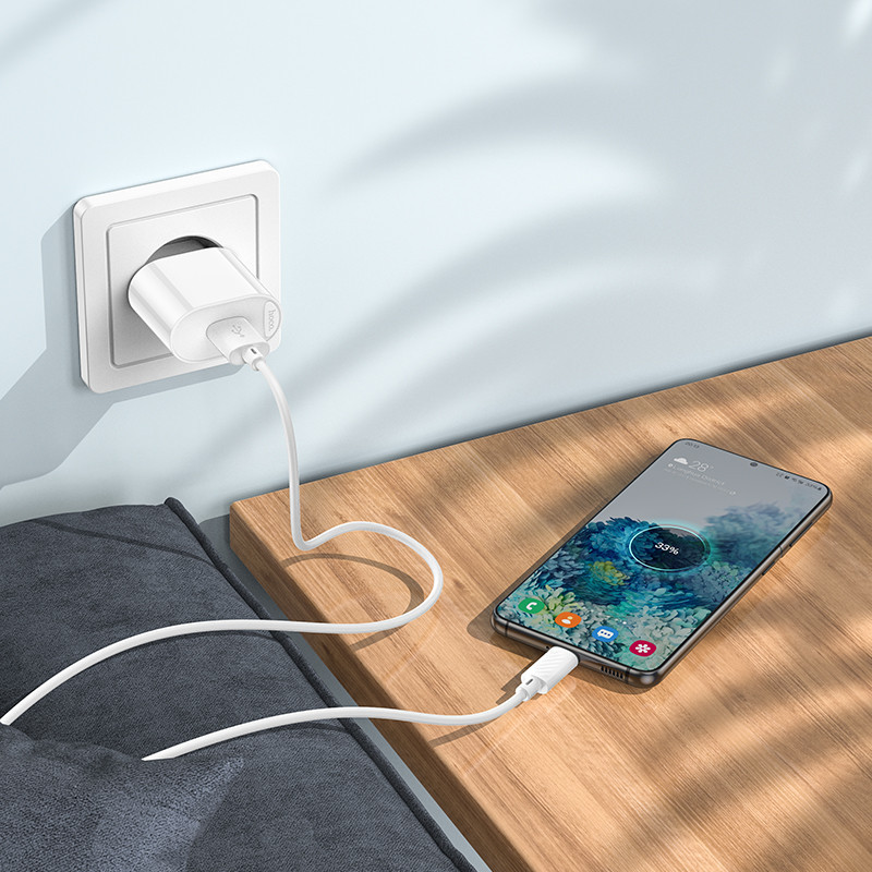 Мережевий зарядний пристрій з кабелем HOCO C109A Fighter single port QC3.0 charger set(Micro) White Київ - фото 11